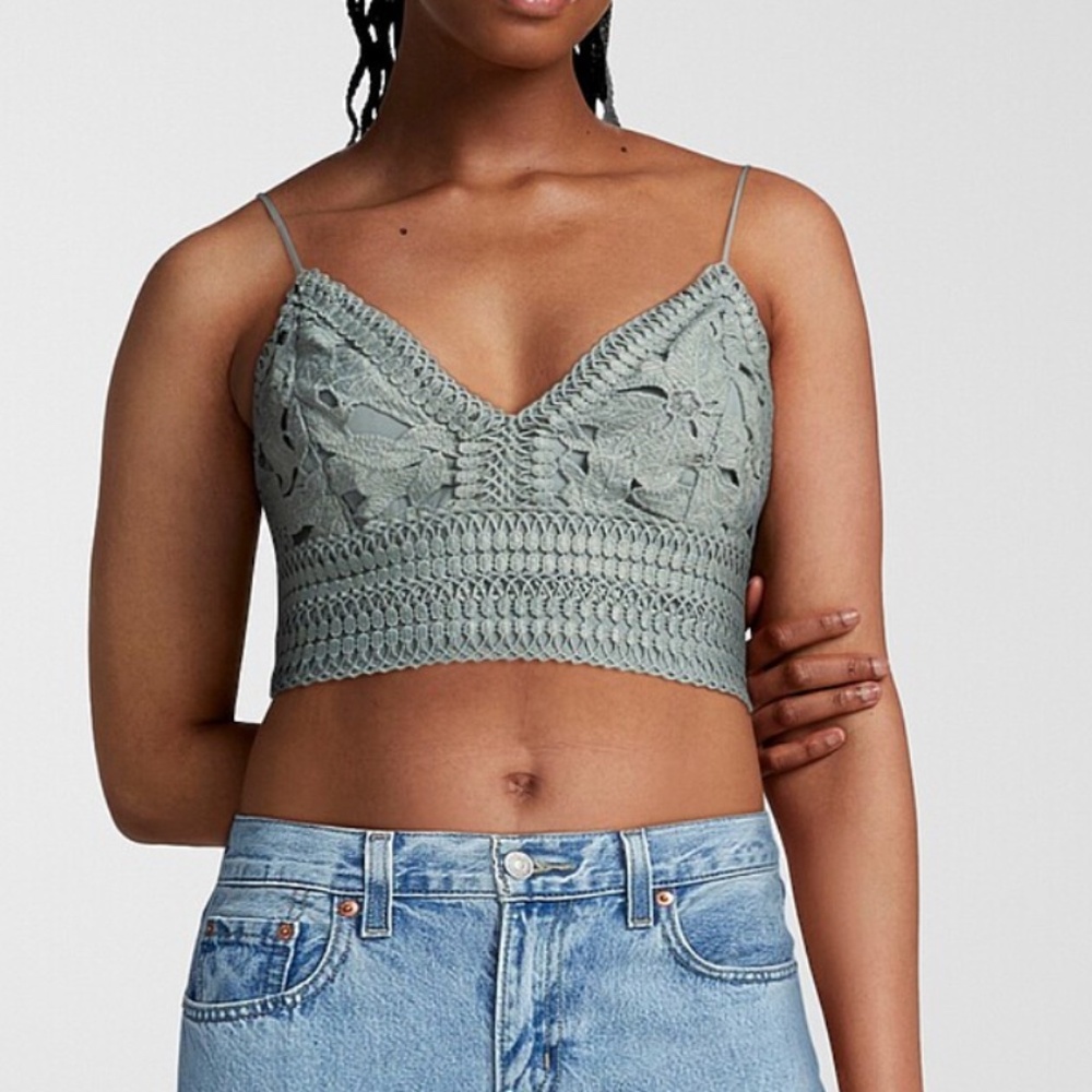 Love Tree teal boho crochet lace bralette top